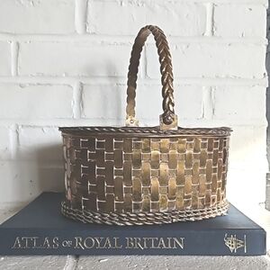 Vintage woven brass oval basket